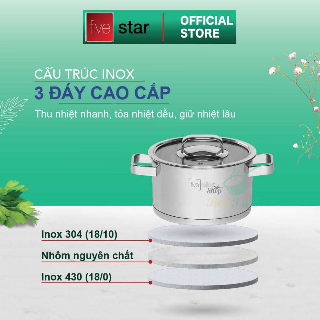 Bộ nồi xửng 3 đáy inox 304 Fivestar Plus 5 món nắp kính