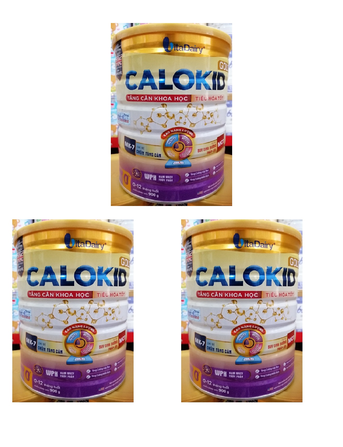 Combo 3 lon Sữa công thức Calokid Gold 0+ lon 900g