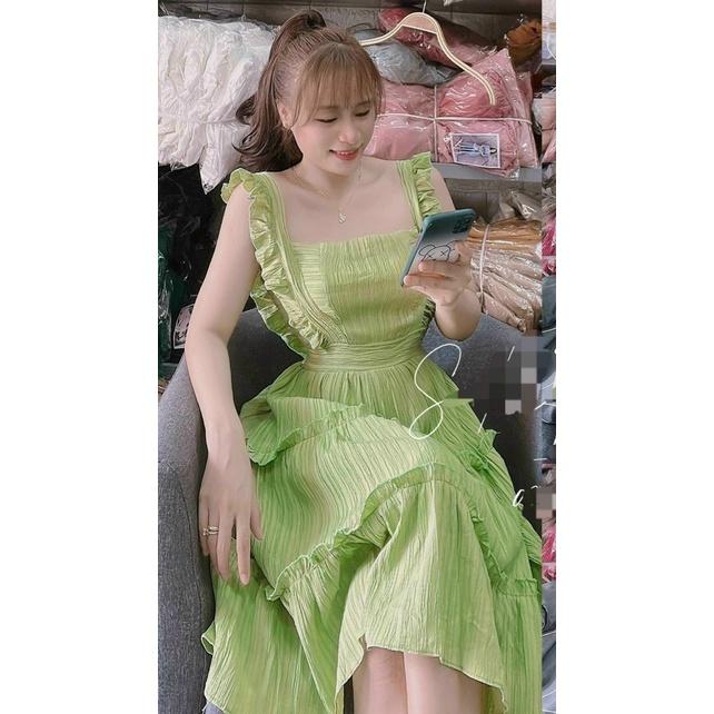 Đầm xoè 2 dây nhún bèo mocking siêu xinh