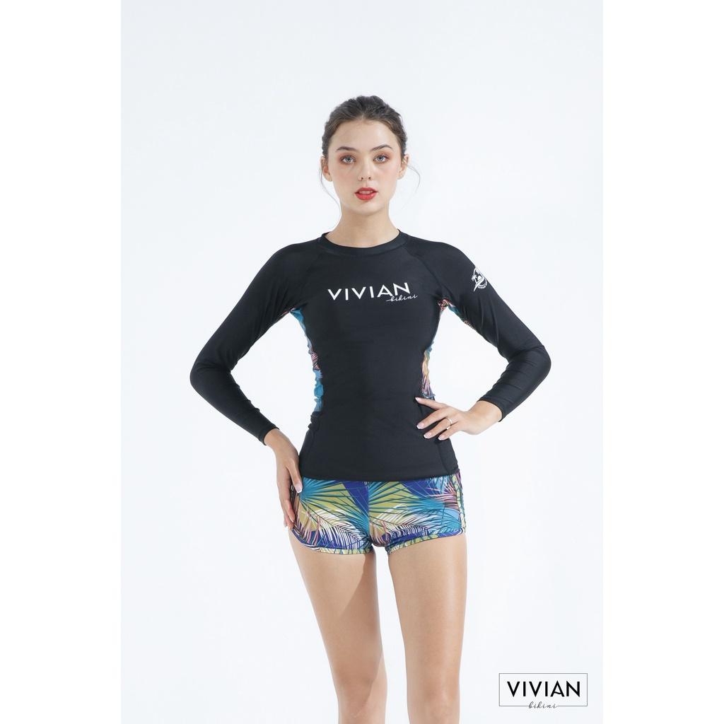 Áo bơi NỮ lẻ VIVIAN BIKINI kiểu tay dài hông phối cách điệu - Đen - VS160_BL