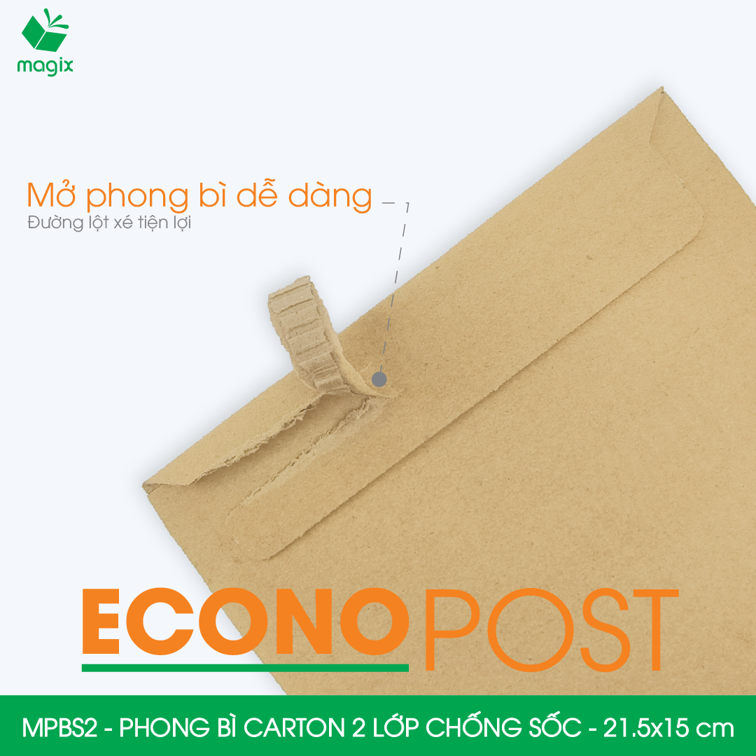 MPBS2 - 21,5x15 cm - Combo 20 túi phong bì carton chống sốc, chống thấm nước, sẵn keo niêm phong