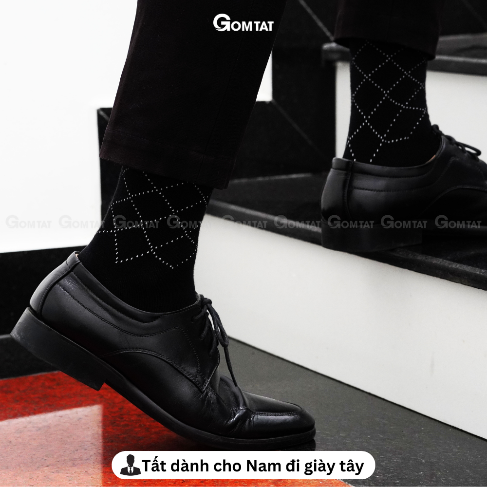 Hộp 5 đôi tất vớ đi giày tây nam công sở cổ cao GOMTAT họa tiết sọc chéo, chất liệu cotton cao cấp - GOM-TAYCHEO-CB5