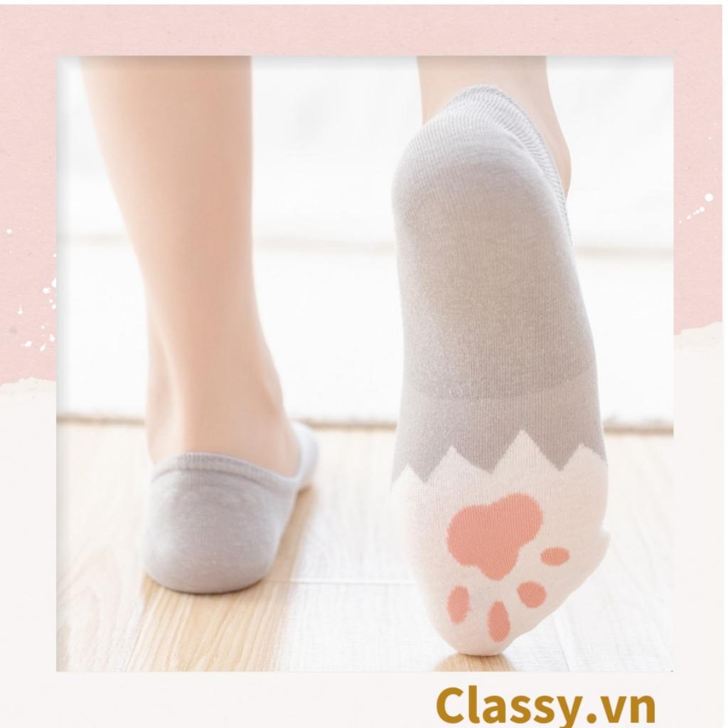 Tất cổ ngắn Classy, vớ cổ ngắn cotton họa tiết bàn chân phối hai màu dễ thương G1434