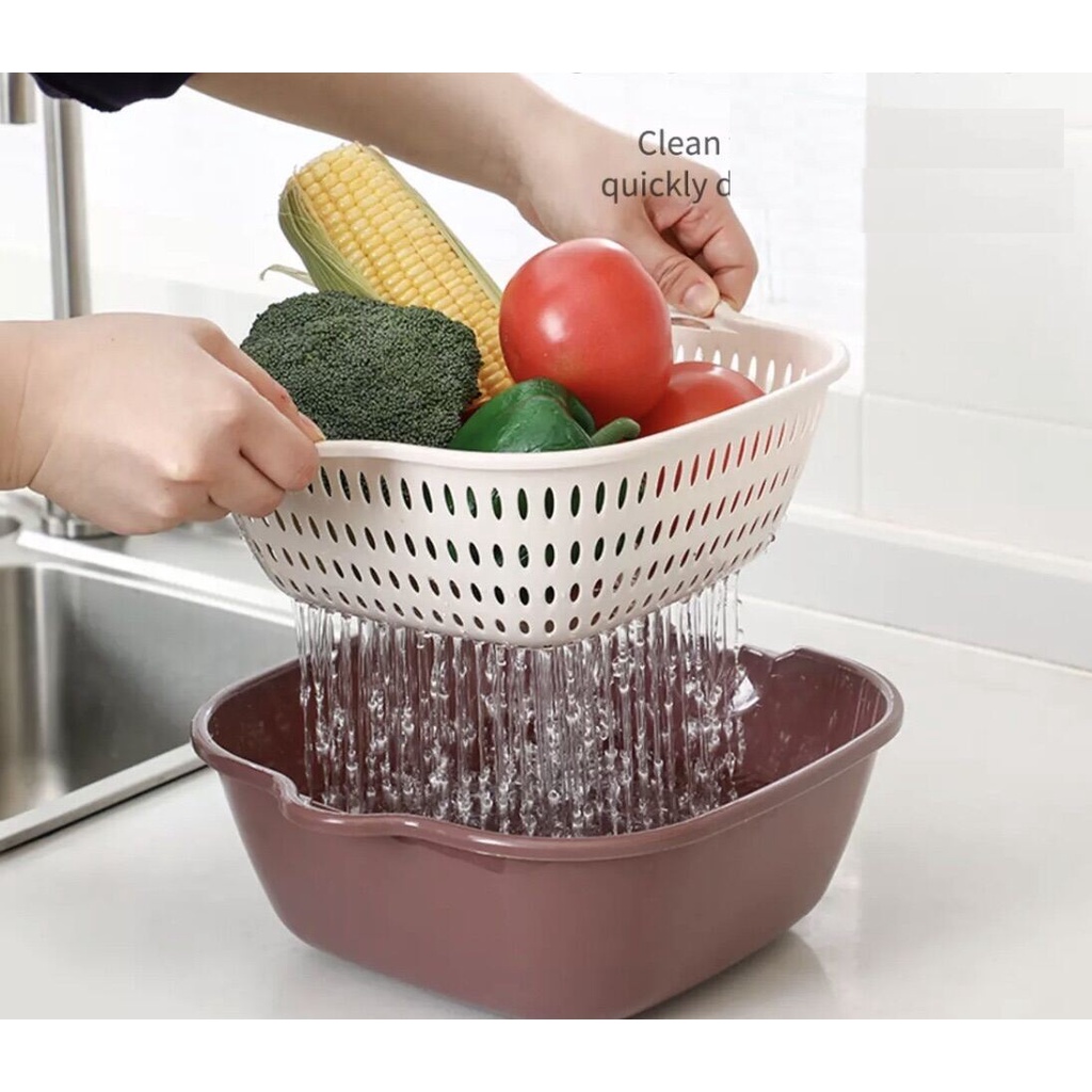 Set 6 món thau kèm rổ đựng rau củ, đồ dùng nhà bếp - Bộ thau rổ 6 món 3 size tiện lợi TRÒN- VUÔNG