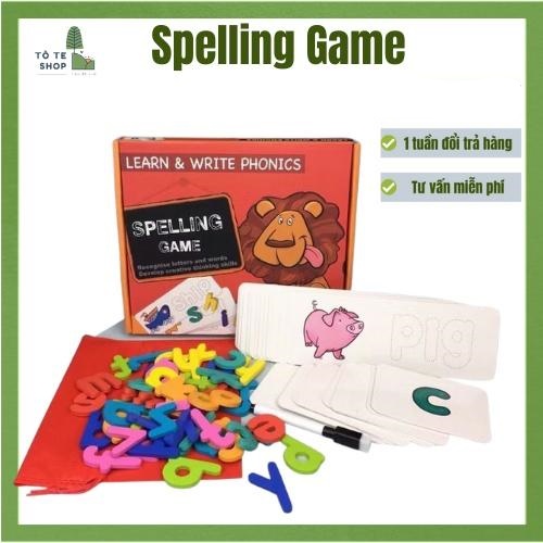 Spelling game, Trò chơi đánh vần ghép từ vựng tiếng Anh, Đồ chơi Tiếng Anh Cho bé, có các chữ cái và thẻ bằng tiếng anh