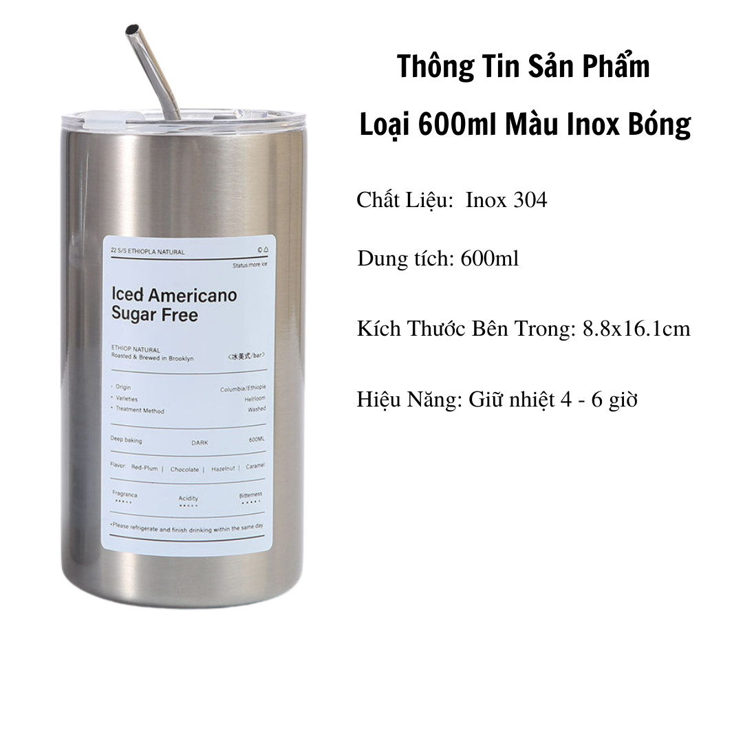 Bình Giữ Nhiệt - Hàng loại 1 - Chất liệu Inox 304 Có Tặng Kèm Ống Hút Dung Tích Từ 300ML Đến 600Ml Phong Cách Hiện Đại