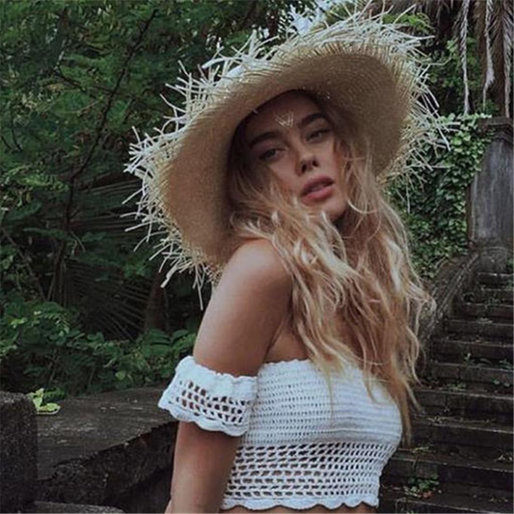 Women Lady Bohemian Two Piece Crochet High Waisted Swimwear Bikini Set White Lace Knit Swimsuit Bathing Suit