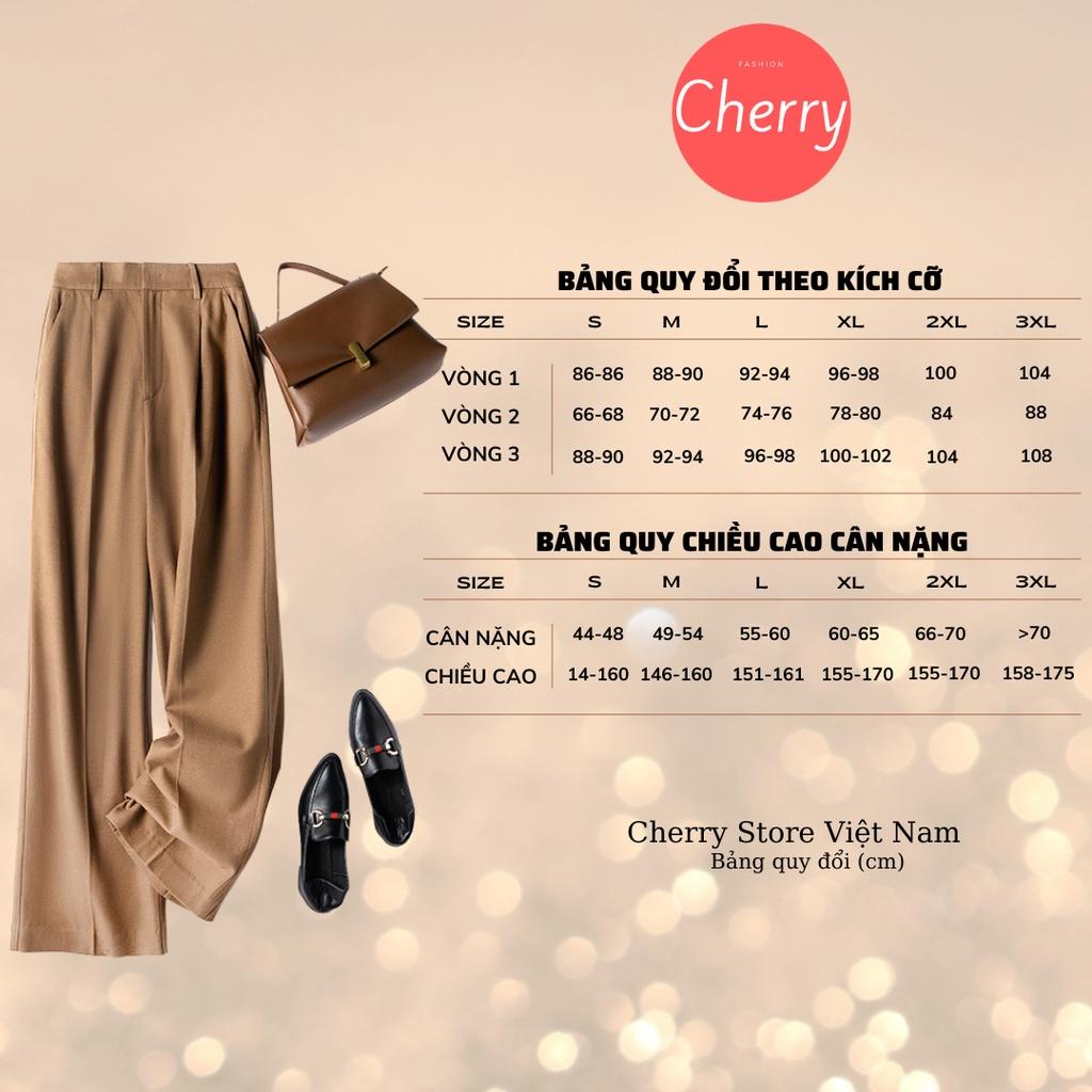 Quần ống rộng lưng cao chất vải tuyết mưa khóa trước CHERRY quần ống suông nữ vải đẹp T004