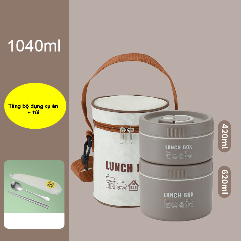 Hộp Đựng Cơm Giữ Nhiệt Lunch Box INOX 304 - Tặng kèm Túi + Bộ dụng cụ ăn