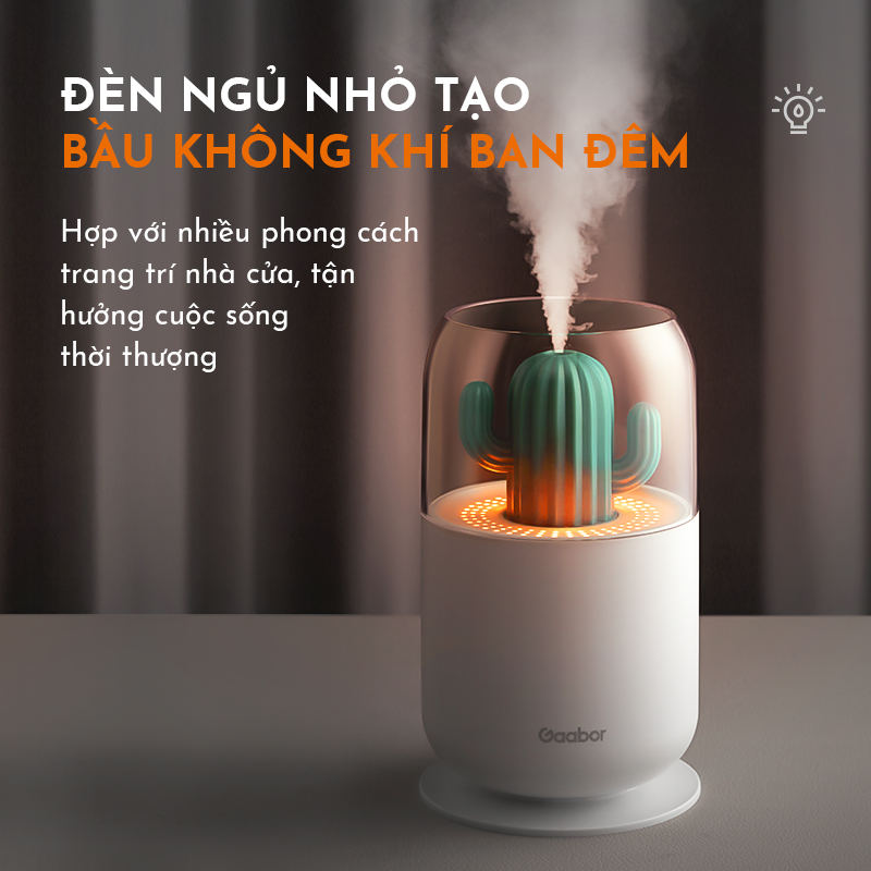 Máy phun sương nano mini tạo ẩm, khuếch tán tinh dầu có đèn ngủ GAABOR GMH-N3A  dung tích 300ml - Hàng chính hãng