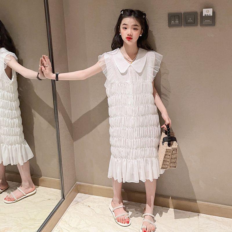 CHENGRUI Cô gái mùa hè chiffon rắn màu đầm 2023 trung bình trẻ em phong cách phương Tây thời trang mùa hè váy công chúa thời trang trẻ em