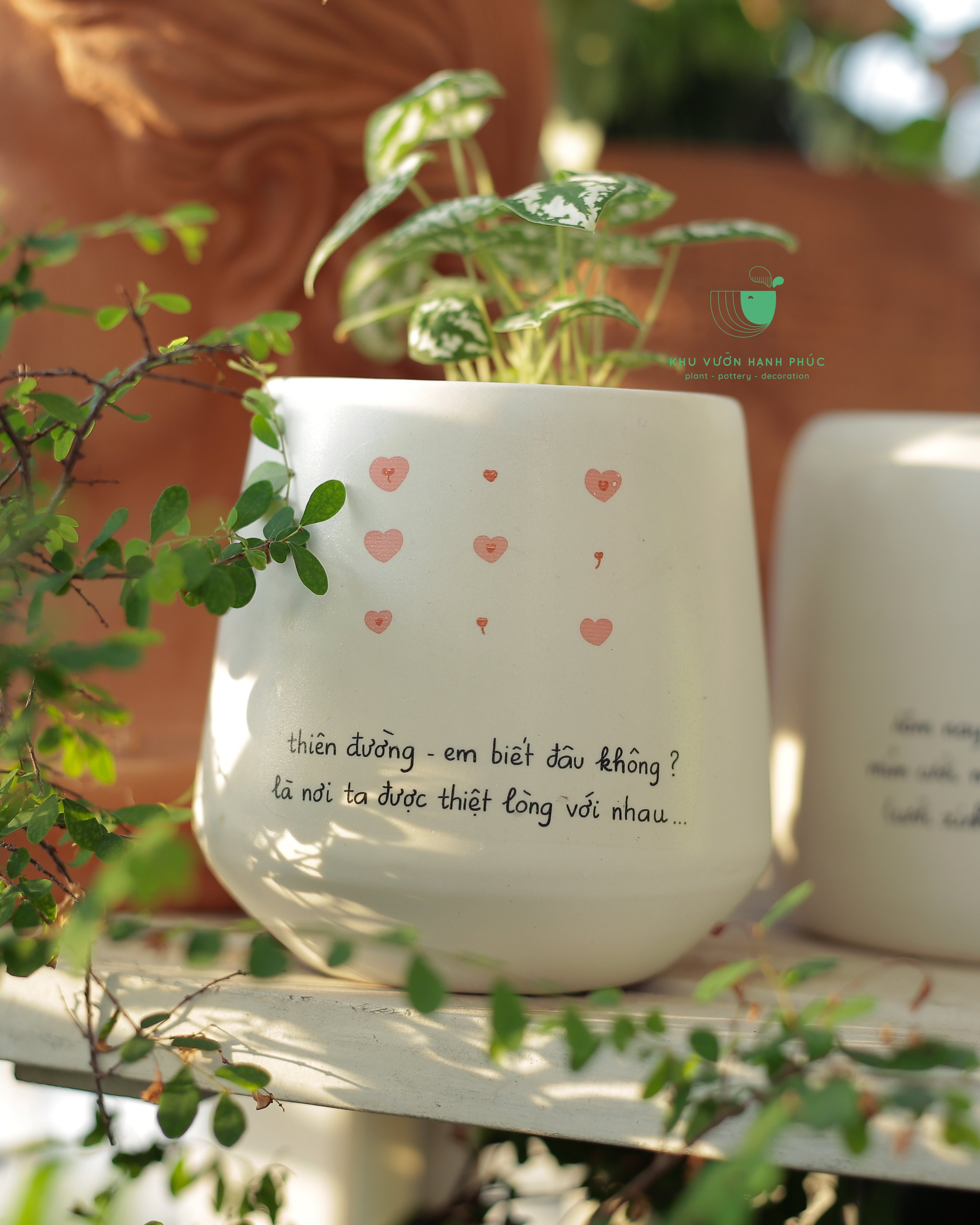 Chậu decor men gốm "Tốt lành nho nhỏ" - Chậu quà tặng người thân yêu
