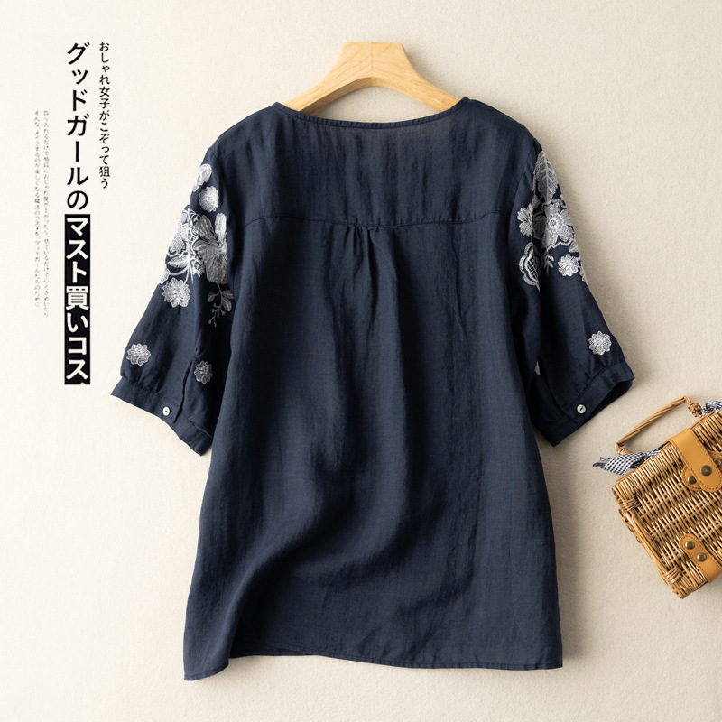 Áo Lanh Cotton Nữ Thêu Hoa Mùa Hè SM25 - Hàng Quảng Châu Cao Cấp