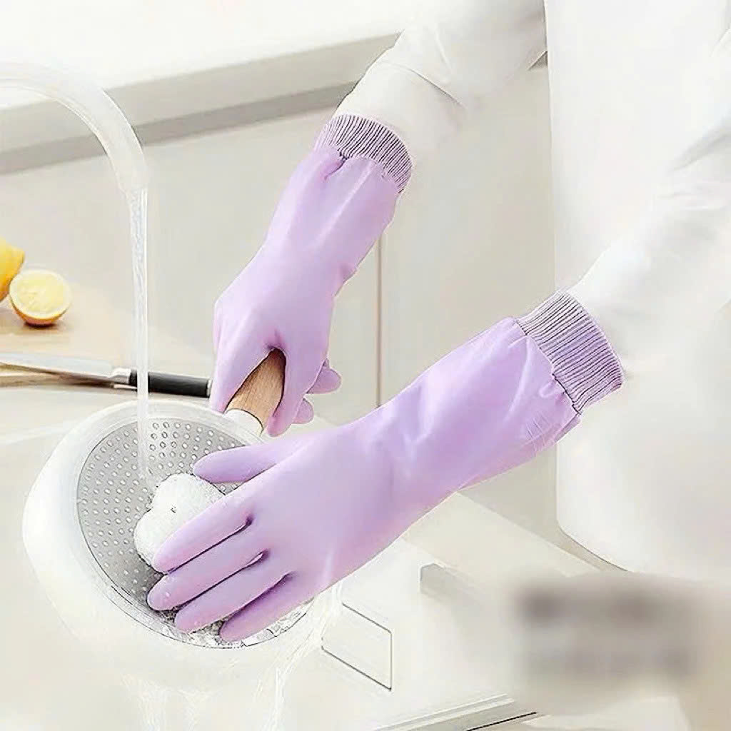 Găng Tay Cao Su Lót Nỉ Dài 33cm – Chống Thấm Nước, Bo Chun Chống Trơn Trượt, Giữ Ấm - Găng Tay Rửa Bát, Dọn Dẹp, Bảo Vệ Tay- Hàng Loại 1-Chất Lượng Cao- Chính Hãng MINIIN