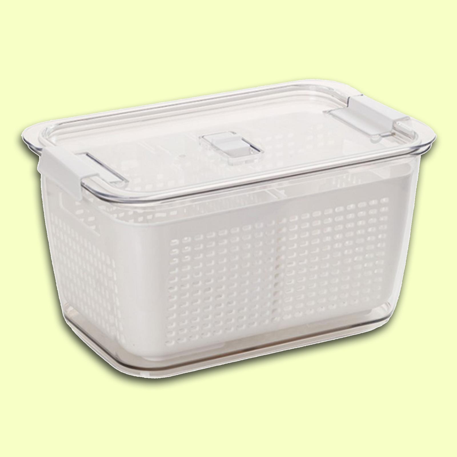 3xProfessional 3-in-1 Drain Basket Vegetable Fruit Partitions Storage Box white