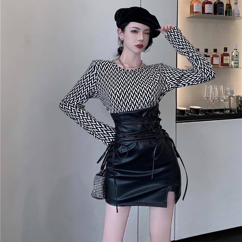 Chân váy nữ, chân váy da nữ rút dây ôm body 2 màu trắng đen size S M L SKUCV-21