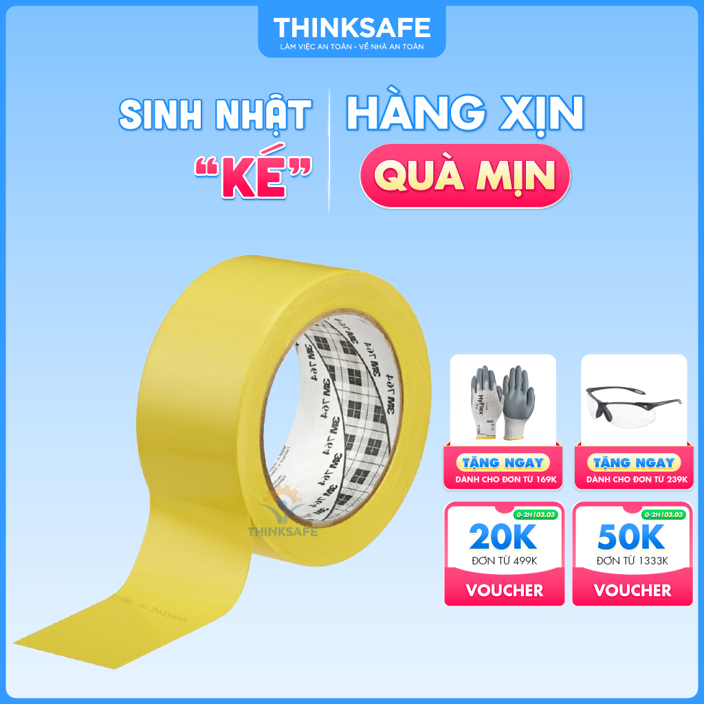 Băng keo dán nền 3M Thinksafe, chuyên dùng cảnh báo nhà xưởng, tủ điện, tường, nền nhà, tháo không để lại keo - 3M 764 - 3M 766 -3M 767