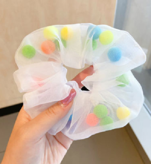 COMBO 5 DÂY CỘT TÓC VOAN CÓ HẠT VẢI POM POM