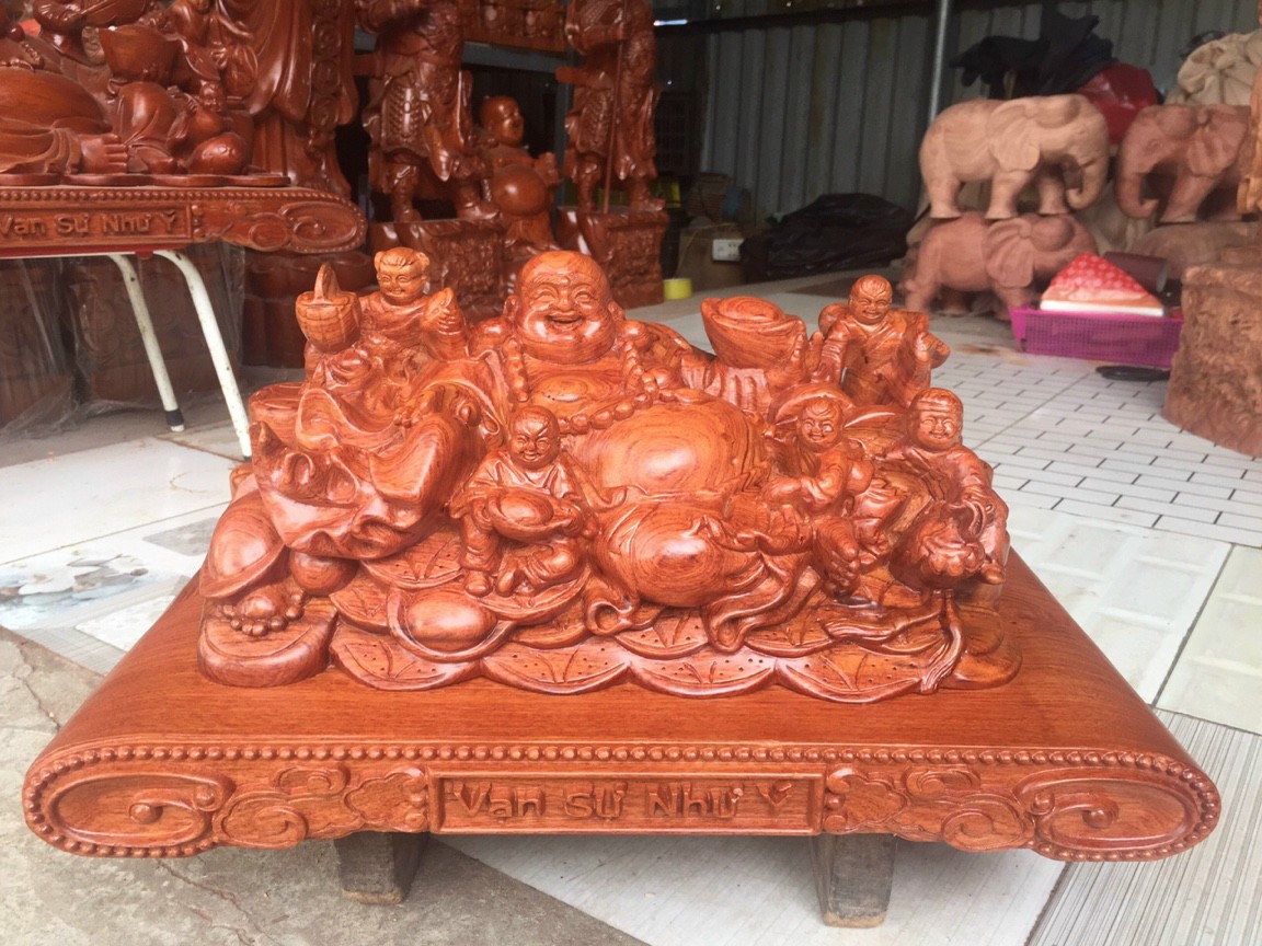 Tượng phật di lặc ngũ phúc bằng gỗ hương đá kt 60×30×27cm
