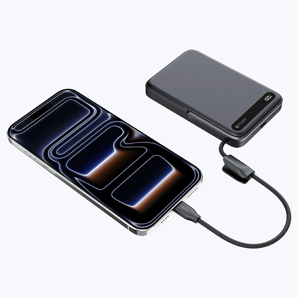 Pin Dự Phòng Không Dây Kèm Cáp MAZER MagLink19 Qi2 15W PD27W 10.000 mAh Chứng Nhận 3C Sạc Được Apple Watch Kèm Chân Đế Hàng Chính Hãng