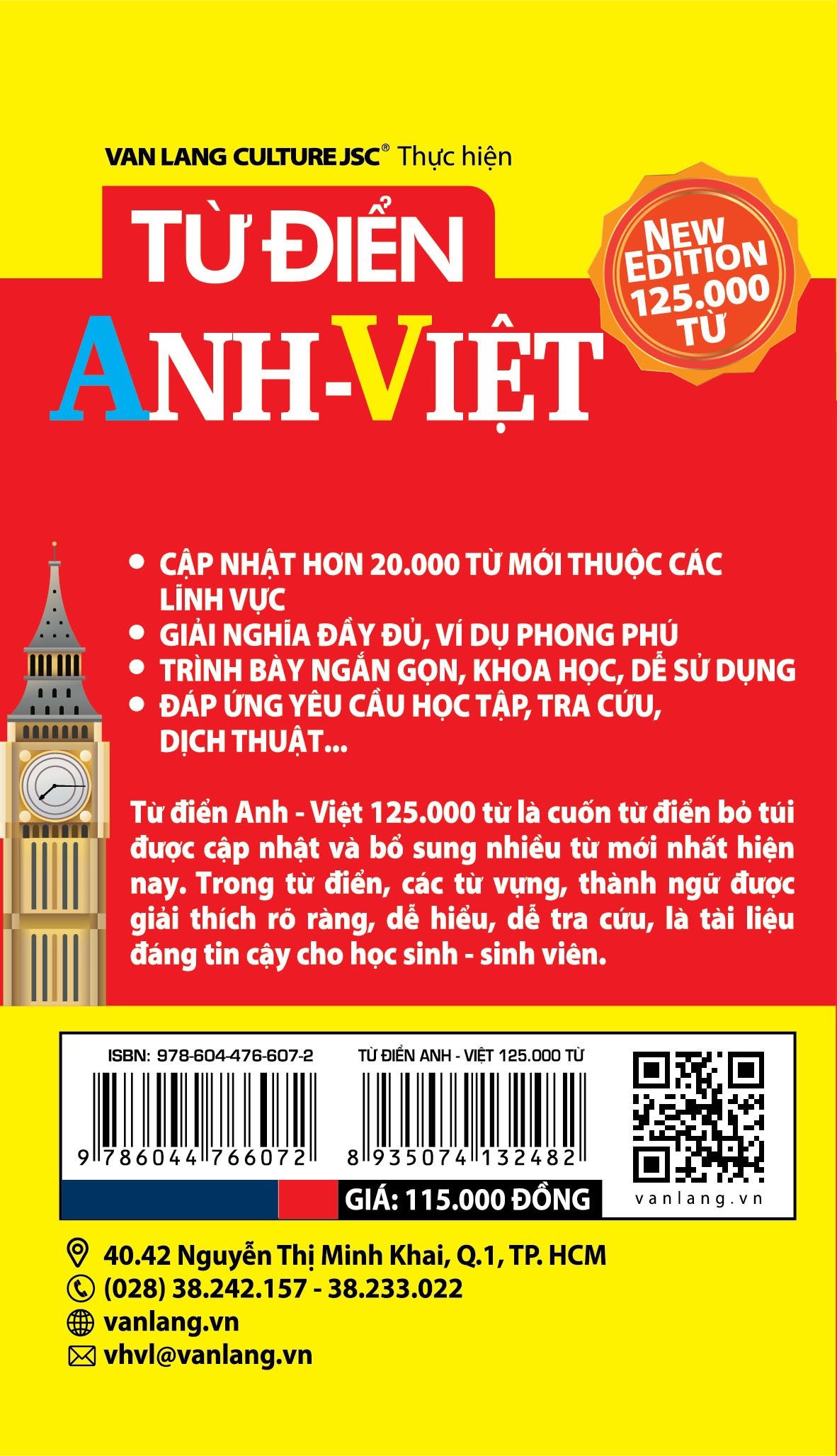 Từ Điển Anh - Việt 125.000 Từ (Tái Bản) - Vanlangbooks