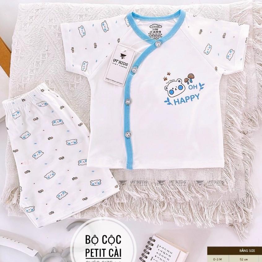 (3-9kg) Bộ Quần Áo Cộc Tay Họa Tiết Dễ Thương Chất Thun Petit Mềm, Mát, Co Giãn Tốt Thích Hợp Mặc Hè Cho Bé - Viền Nâu Be