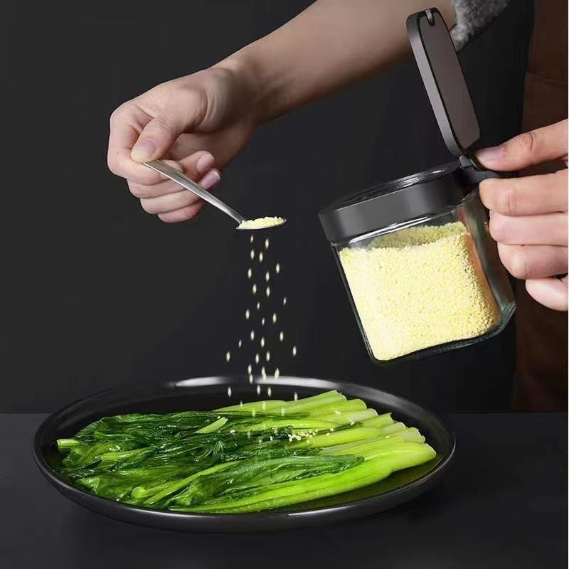 Lọ đựng gia vị có thìa, hủ đựng gia vị bằng thủy tinh cao cấp kèm muỗng chống ẩm