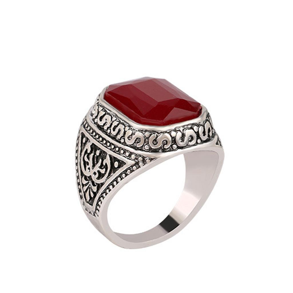 2X Fashion Man Punk Rings Vintage Red Gem Finger Ring With Red Rhinestone 18mm