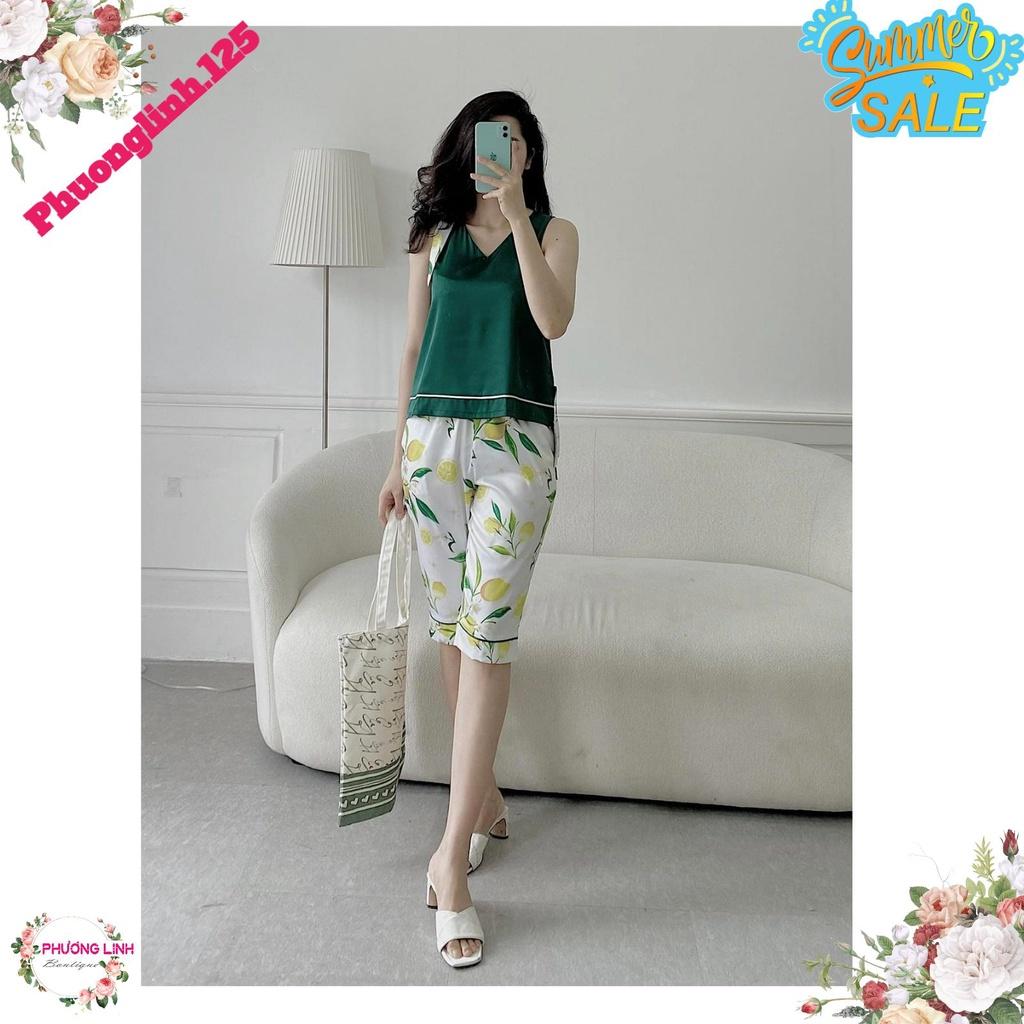 SET LỤA ÁO XANH NƠ VAI QUẦN HOA