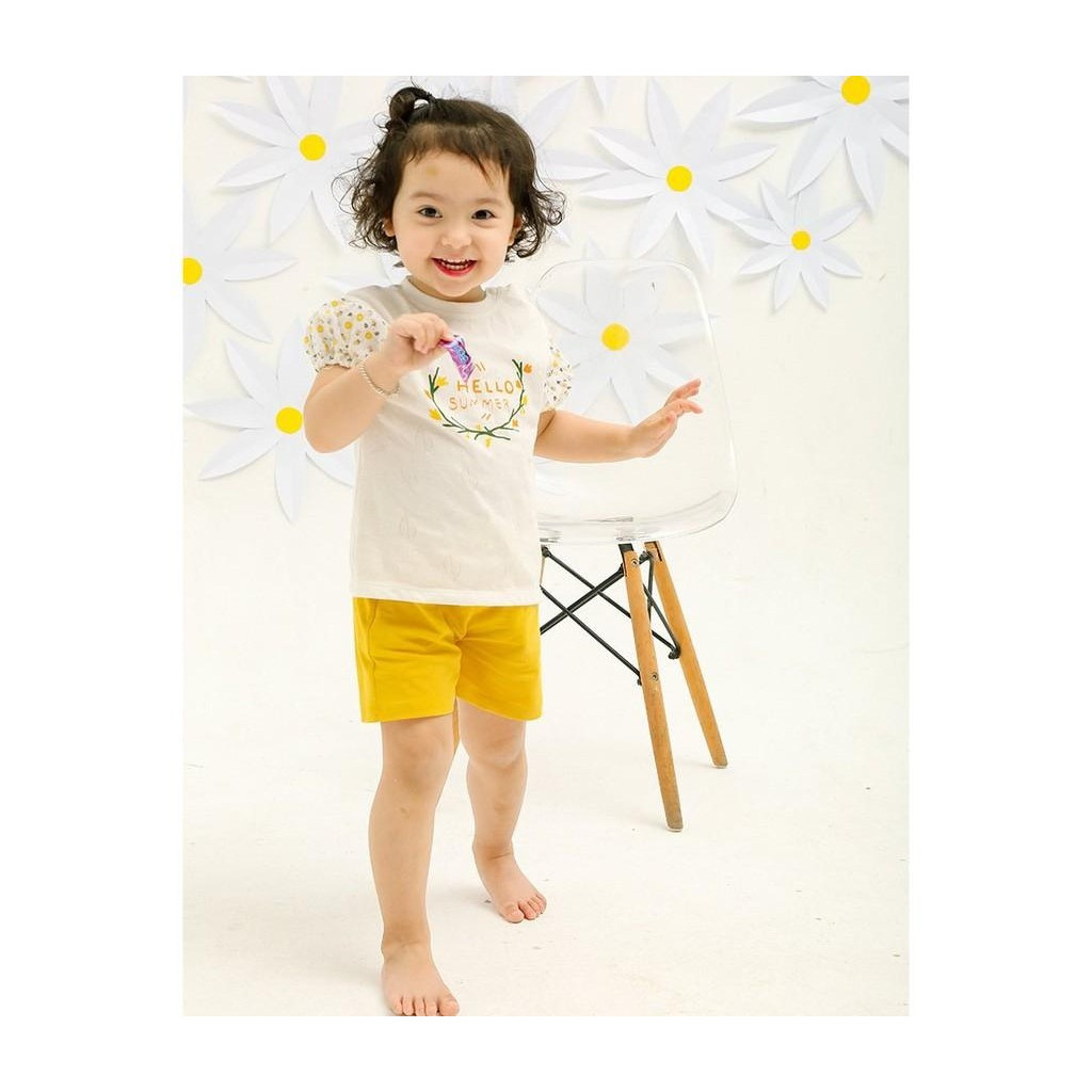Bộ quần áo cộc tay cho bé gái Hello Summer tay bồng từ 12 tháng đến 5 tuổi chất liệu cotton cao cấp SS216