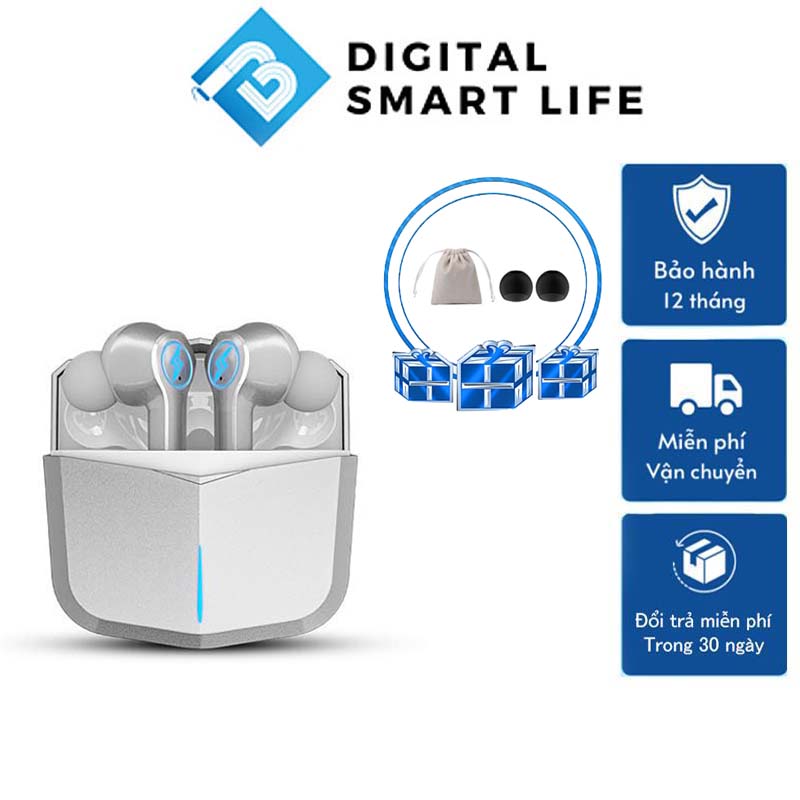 Tai Nghe Bluetooth Gaming Chính Hãng Có Mic Smart Buds TWS-02 Tai Nghe Nhét Tai Không Dây Chơi Game Kiểu Dáng Thể Thao Có Đèn LED - TẶNG KÈM TÚI ĐỰNG VÀ NÚT TAI DỰ PHÒNG