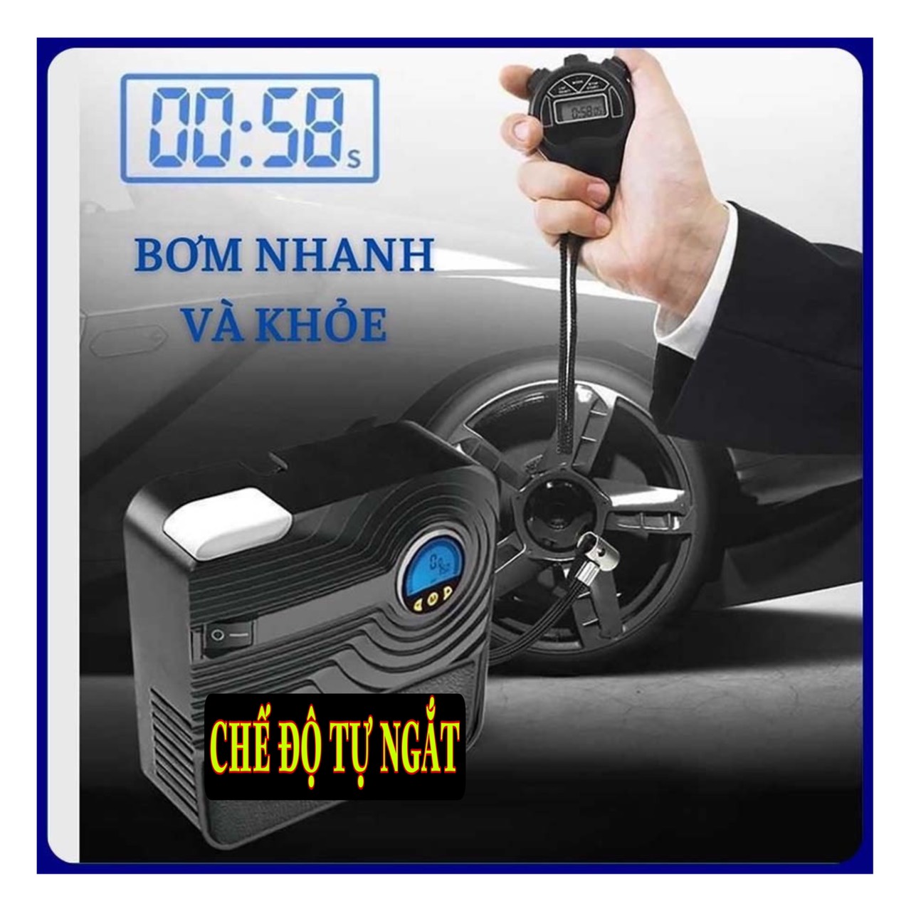 Máy bơm lốp ô tô xe hơi đồng hồ điện tự thông minh tự ngắt P05