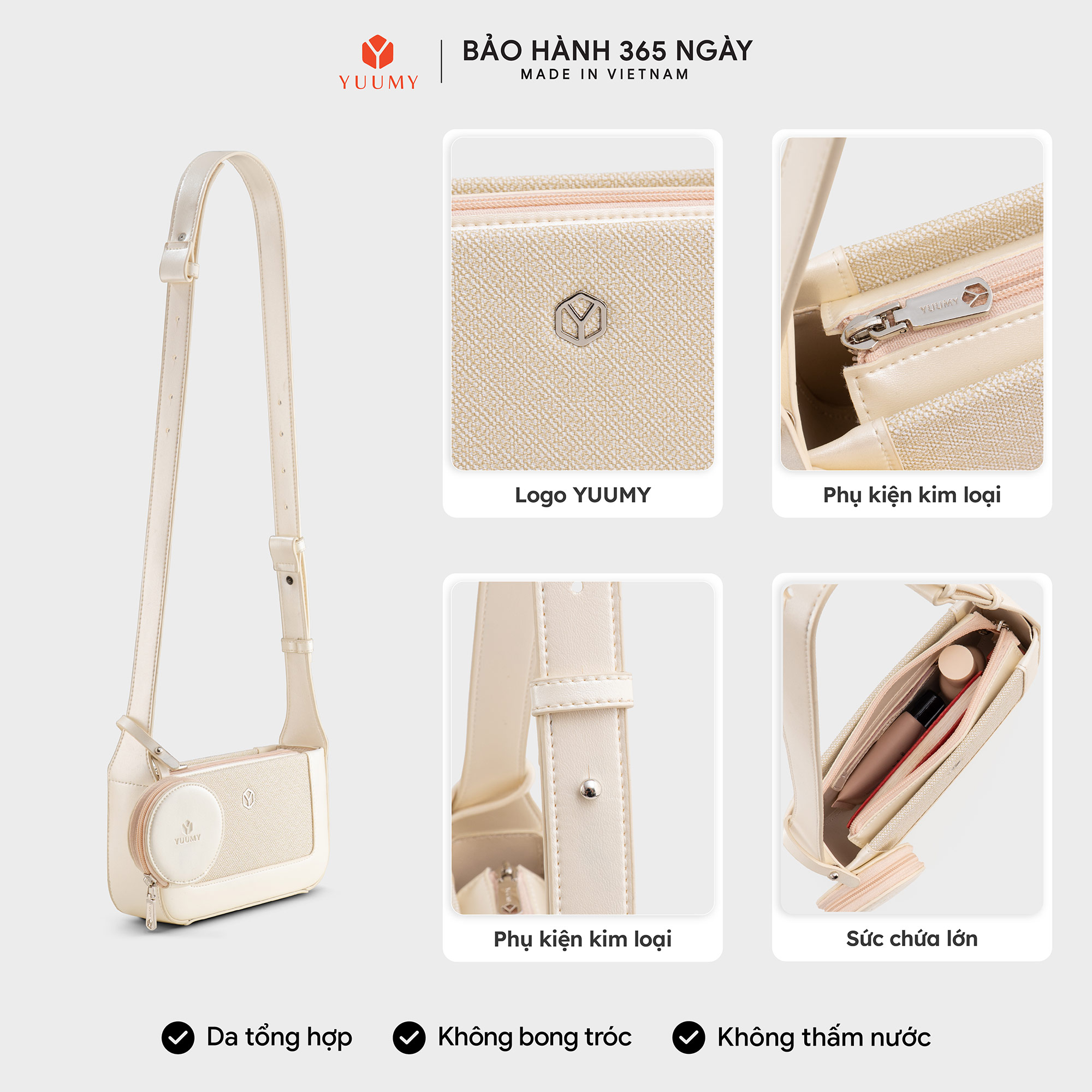 Túi Yuumy ( Thời trang nữ size 22 phối ví mini - Túi đeo chéo da Glossy YN346 )