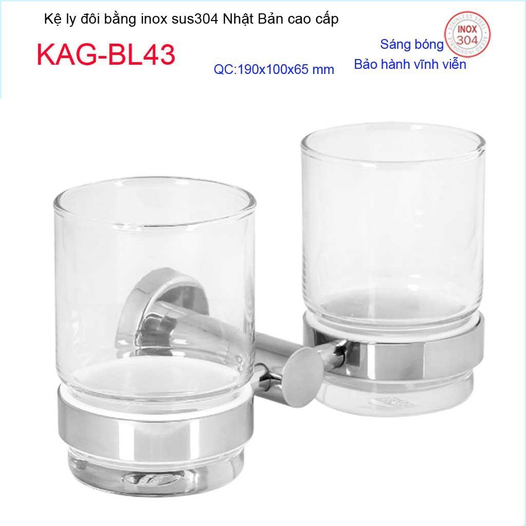 Kệ ly đôi, Kệ ly inox kace, kệ để ly bàn chải inox 304 Nhật Bản KAG-BL43-ly đôi