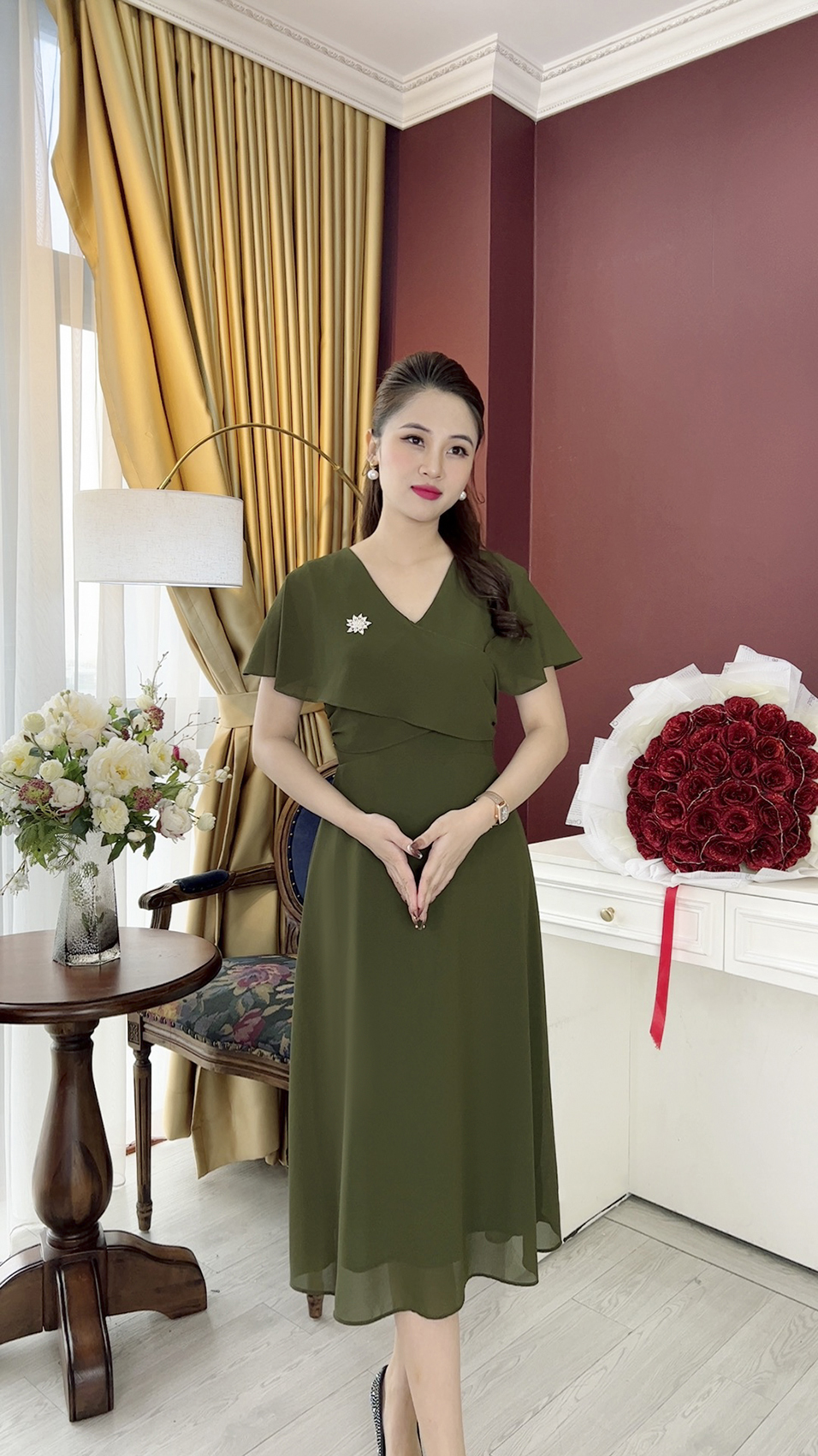 Linh Trà - Đầm Trung Niên Dáng Dài [TM779] Kiểu Dự Tiệc Cao Cấp Bigsize Cho Mẹ Đi Tiệc Đi Chơi, Vải Voan Chiffong Nhẹ Nhàng Mềm Mại