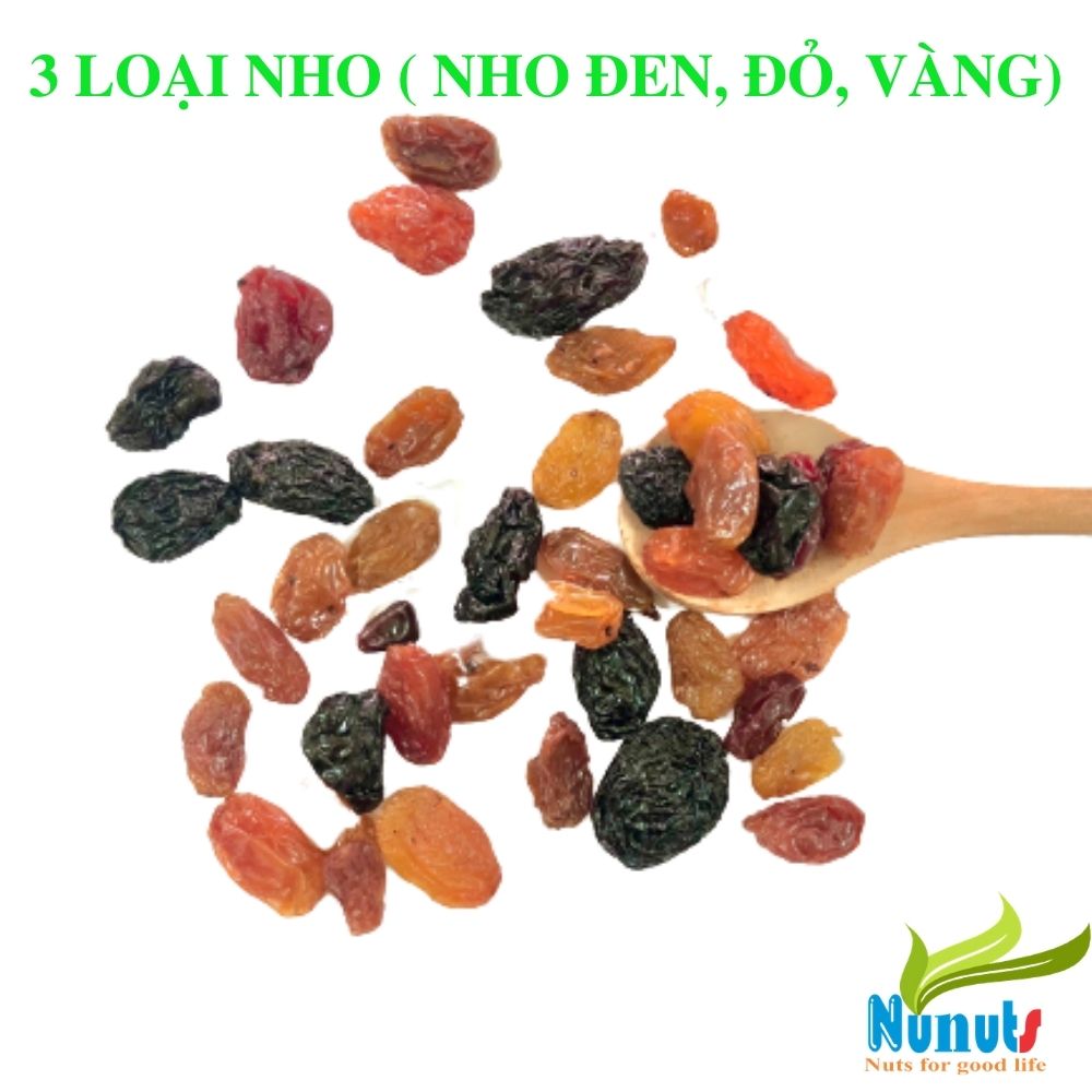 Nho khô 3 màu raisin chua chua ngọt ngọt, không tẩm ướp đường,quả to thơm ngon Nunuts