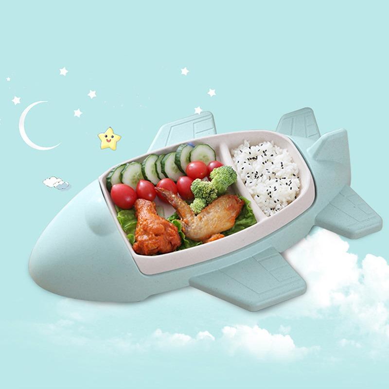 Hoạt Hình Máy Bay Hình Bộ Đồ Ăn Sợi Tre Đĩa Trẻ Sơ Sinh Bộ Đồ Ăn Toddle Trẻ Em Chia Ngăn Đĩa Trẻ Em Quà Tặng Trẻ Em Dao Kéo