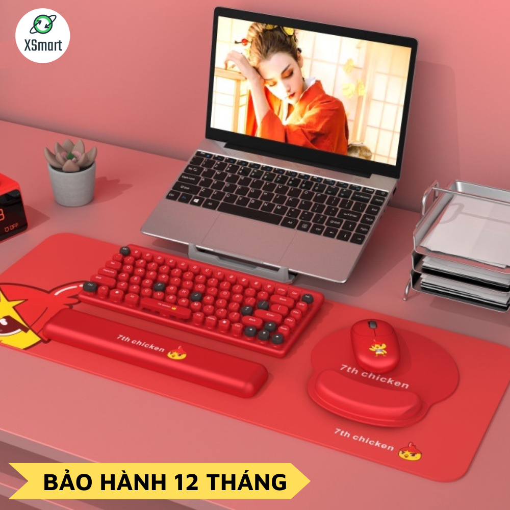 Bộ Bàn Phím Chuột Không Dây Cao Cấp QW02 Màu Xanh Cao Cấp Cực Xinh, Phím Gõ Êm Tay, Tặng Kèm Lót In 3D Kê Cả Phím Chuột, Thích Hợp Cho Dân Văn Phòng-Hàng Chính Hãng