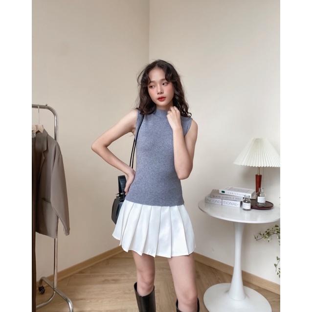 Áo len nữ trơn gân dọc sát nách cổ 3 phân nhiều màu 74a33 by germe