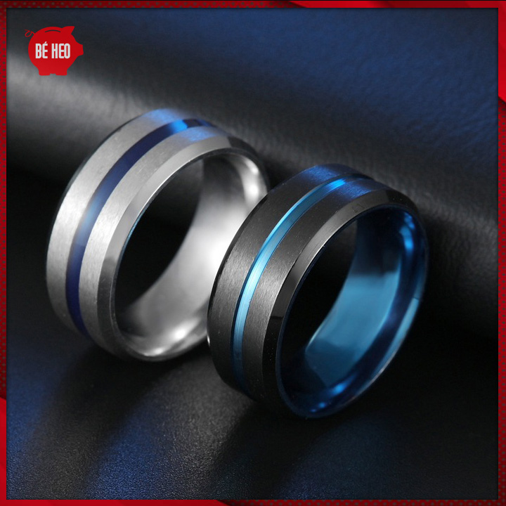 Nhẫn titan sọc xanh độc đáo Trang sức Bé Heo BHN143