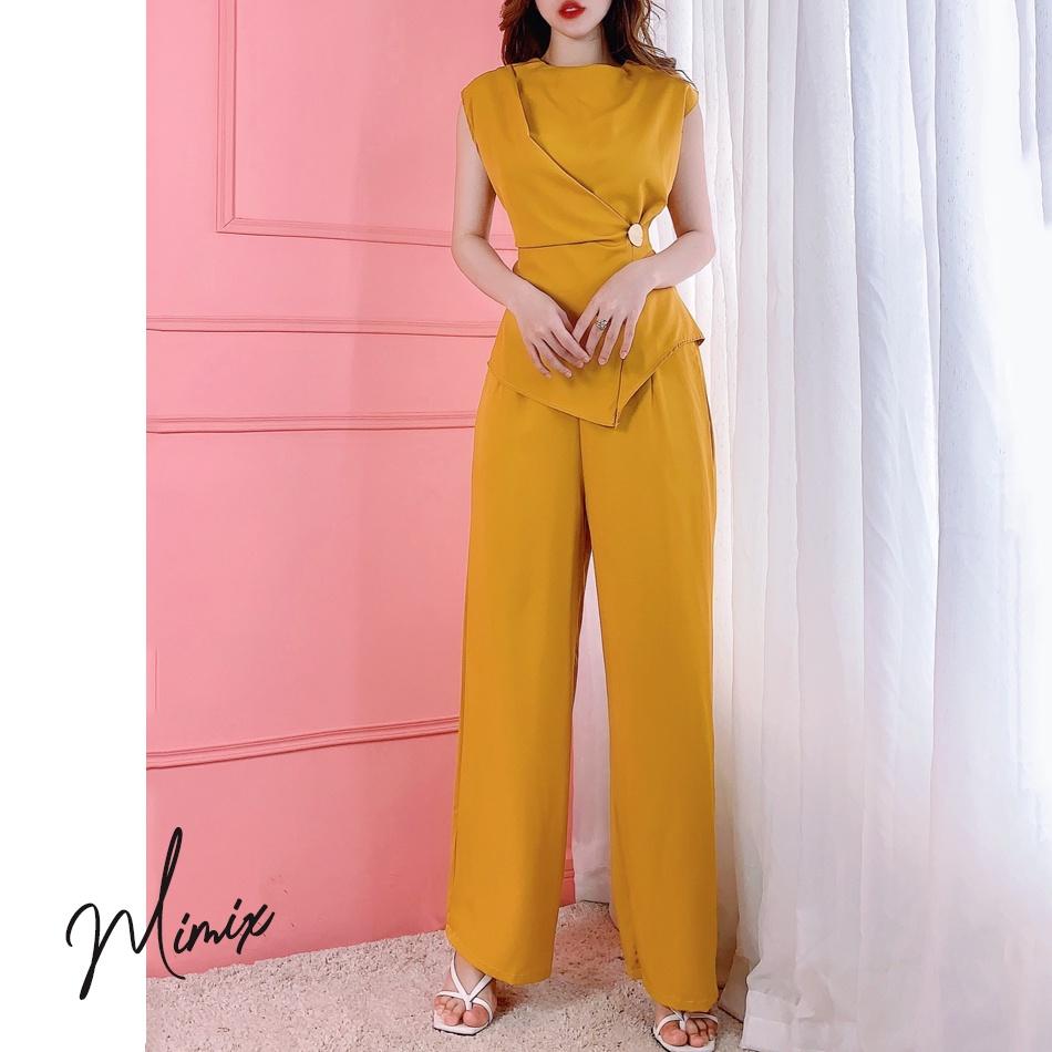 Set bộ rời trơn áo lụa cát đính tag và quần ống suông năng động MIMIX AR1185