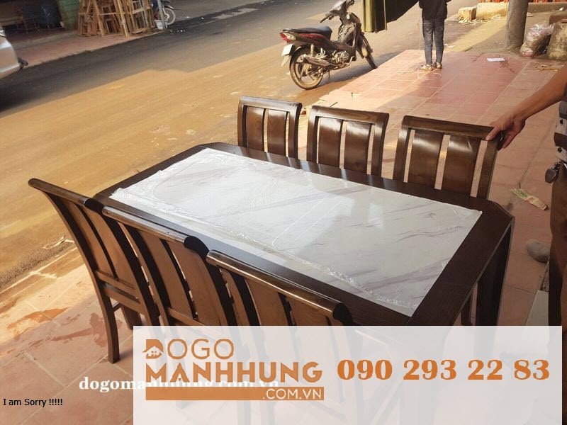 Bộ bàn ăn mặt đá trắng ghế lưng cong bàn 160 x 80 MS 9.7