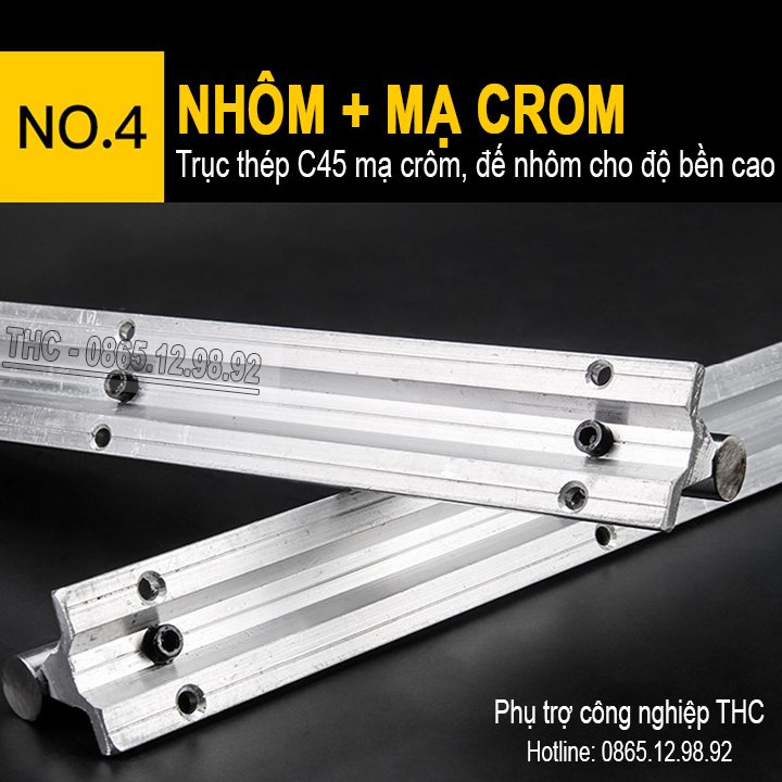 Thanh Ray Trượt Tròn Có Đế SBR16 (2 Thanh Ray Ø16 + 4 Con Trượt) Ty Trượt Dẫn Hướng Chính Xác Chịu Tải Cao