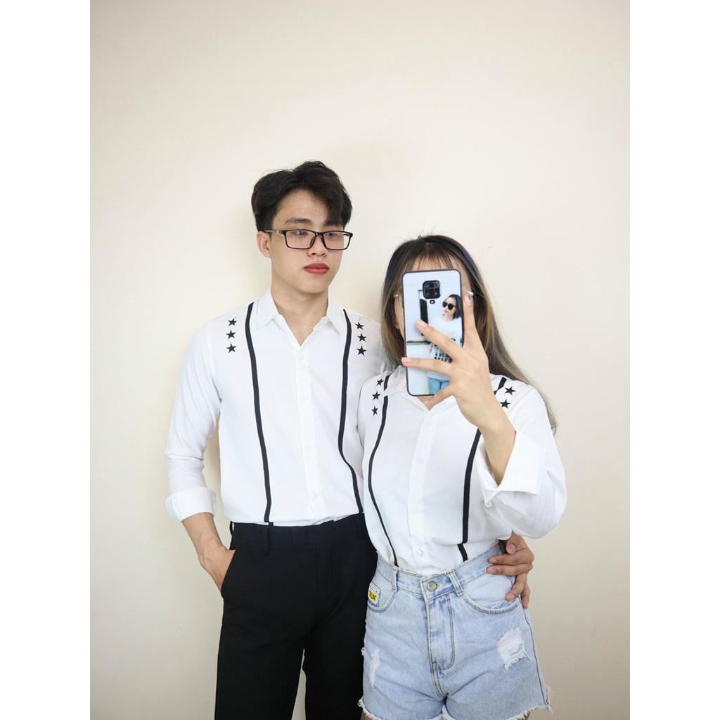 Áo sơ mi in thêu dài tay nam nữ cực đẹp