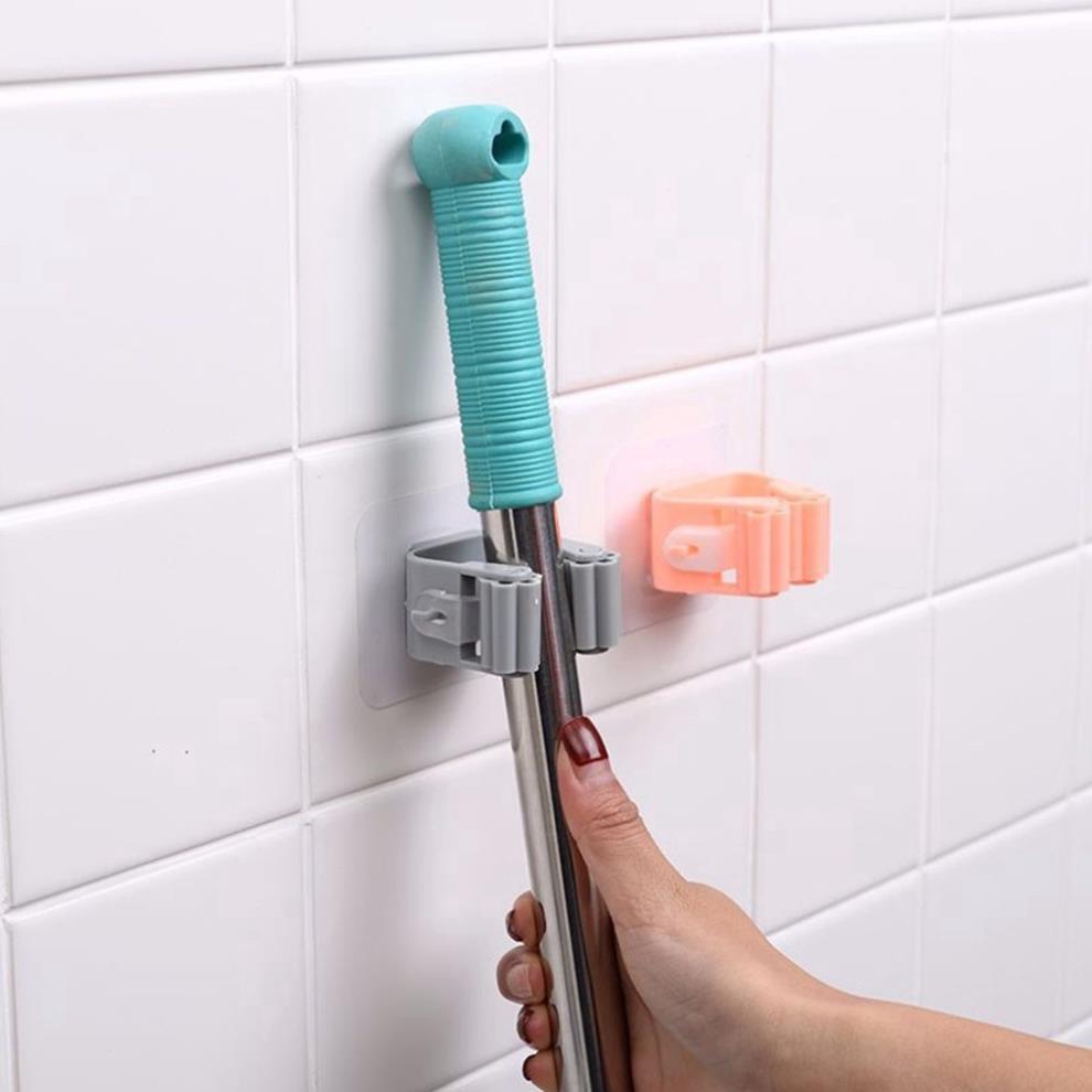 Móc dán tường kẹp giữ cây lau nhà , móc treo chổi chịu lực 6kg _K19