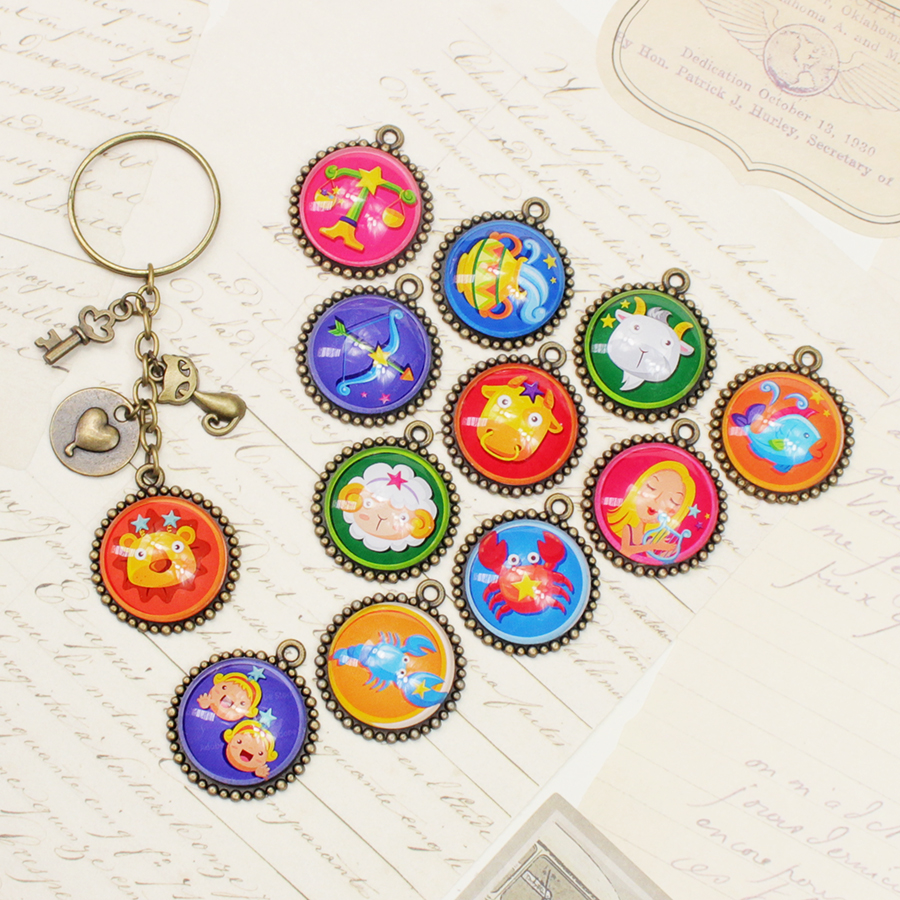 Móc khóa 12 cung hoàng đạo Zodiac màu sắc tươi sáng siêu đẹp 06646-MK0029