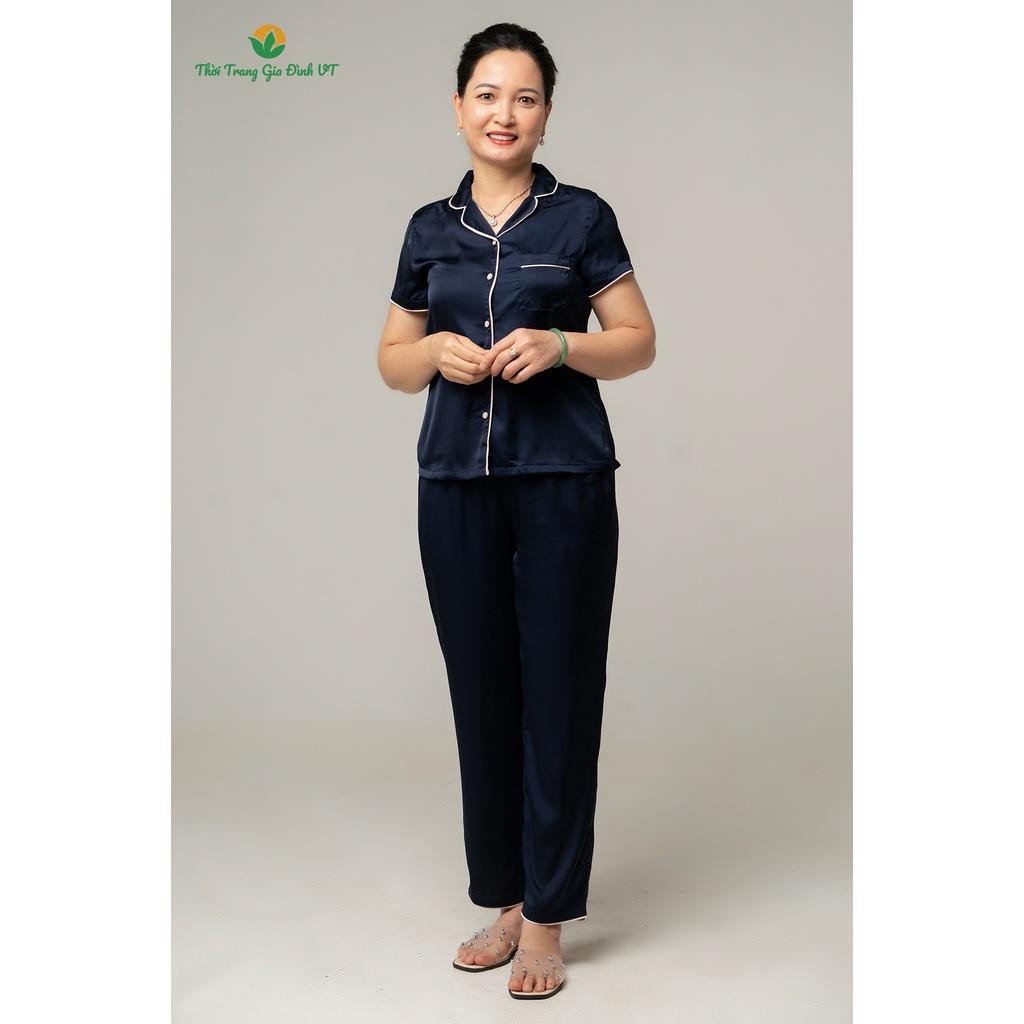 Bộ pijama lụa quần dài áo ngắn tay nữ B28.2104 - Thời Trang Gia Đình VT