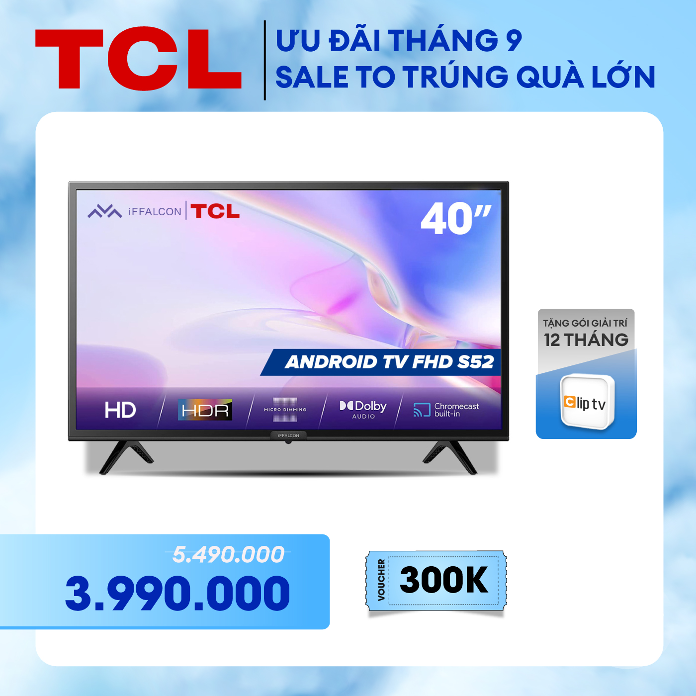 [SẢN PHẨM MỚI] Android Tivi iFFALCON 40 inch 40S52 - Hàng chính hãng - Bảo hành 2 năm