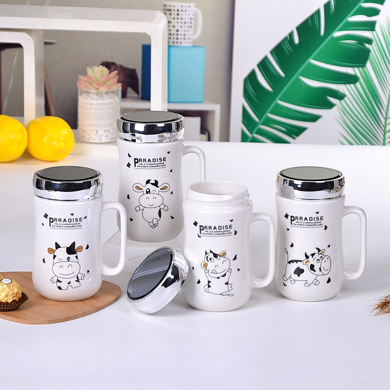 Ly Sứ Uống Trà , Cà Phê 300ml Nắp Trắng Kèm Hộp Và Dụng Cụ Cọ Rửa Ly