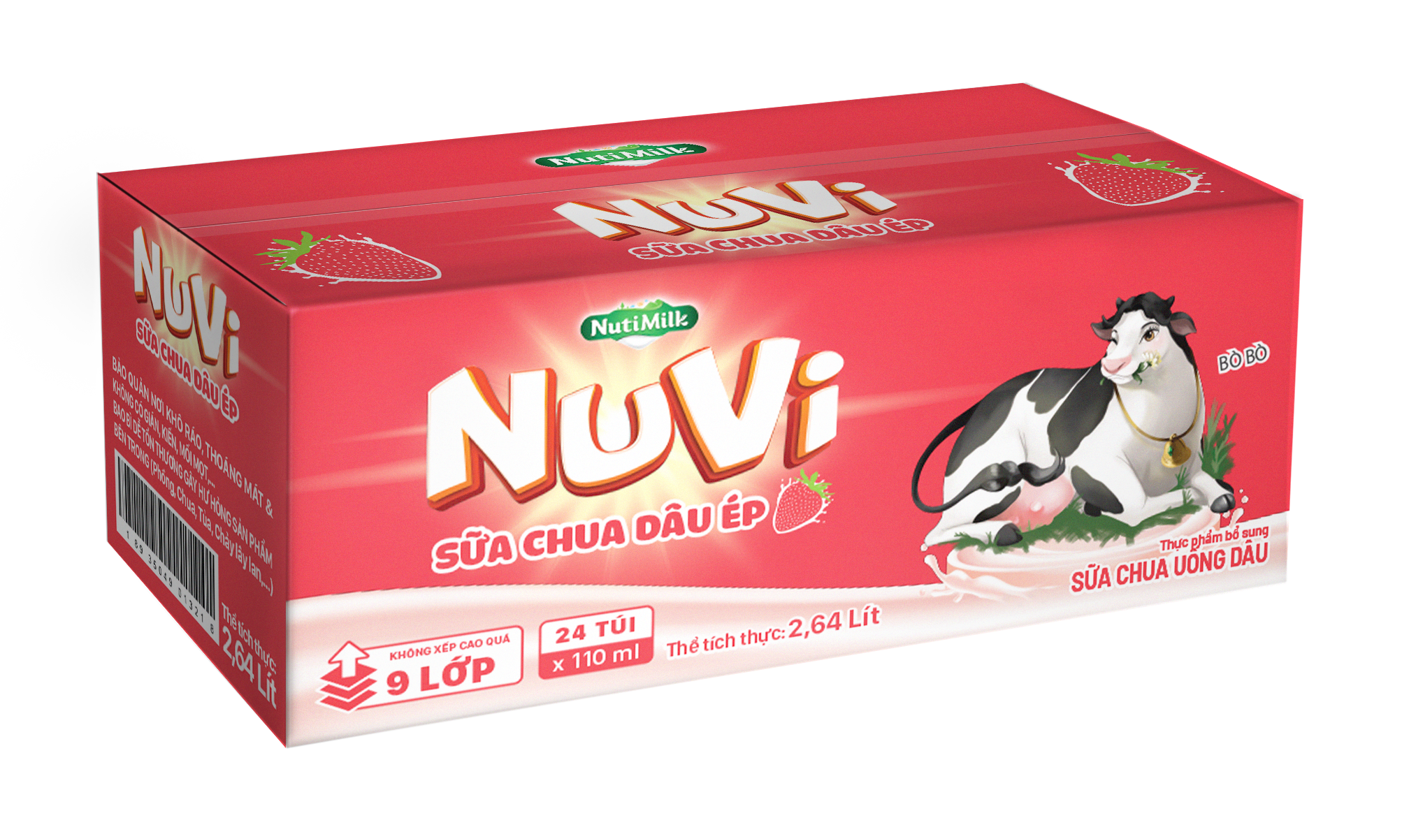 Thùng 24 túi NuVi Sữa chua Dâu Ép túi NuVi Power 110 ml TU.NDT110TI NUTIFOOD